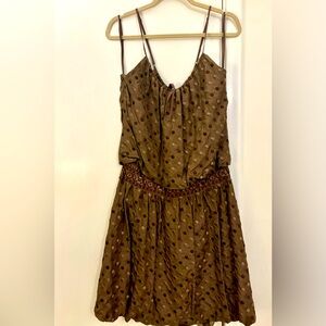 MaxAzria Collection Brown mini dress with brown embroidered dots. XS